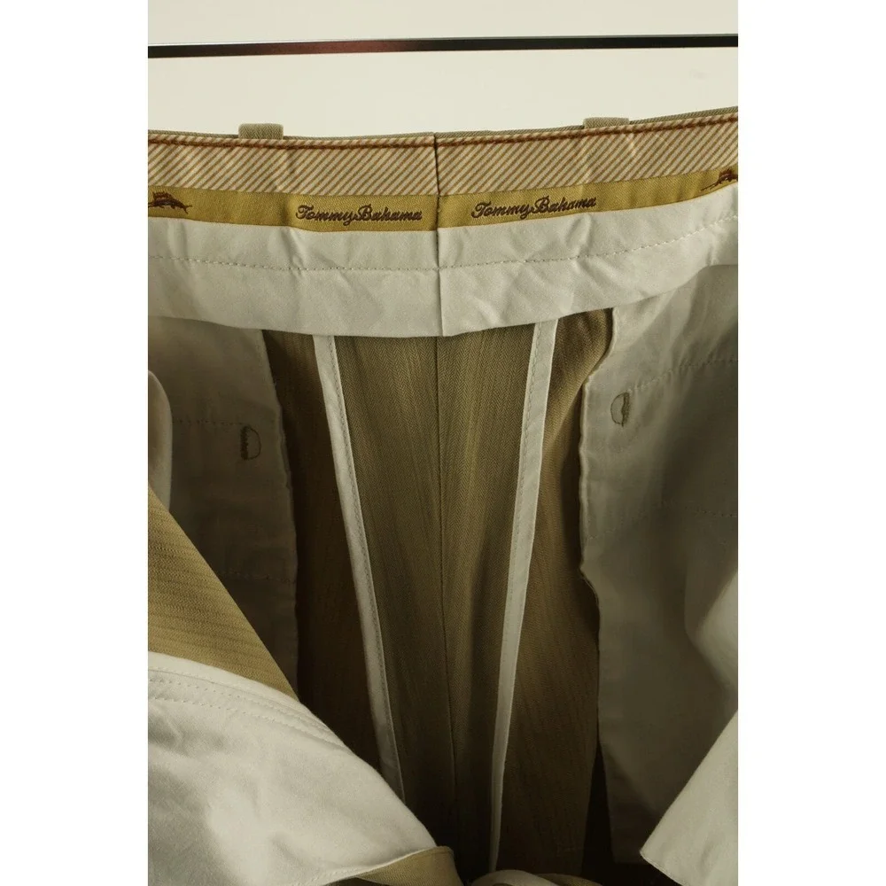Tommy Bahama Silk & Bamboo Men's 36 x‎ 32 Tan Herringbone Pleated Chino Pants
